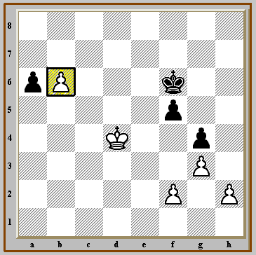 BAM! White takes the Pawn on b6 "En Passant." << You can resign now, brother.>> states White. << You will never catch my b-pawn before it promotes! >>